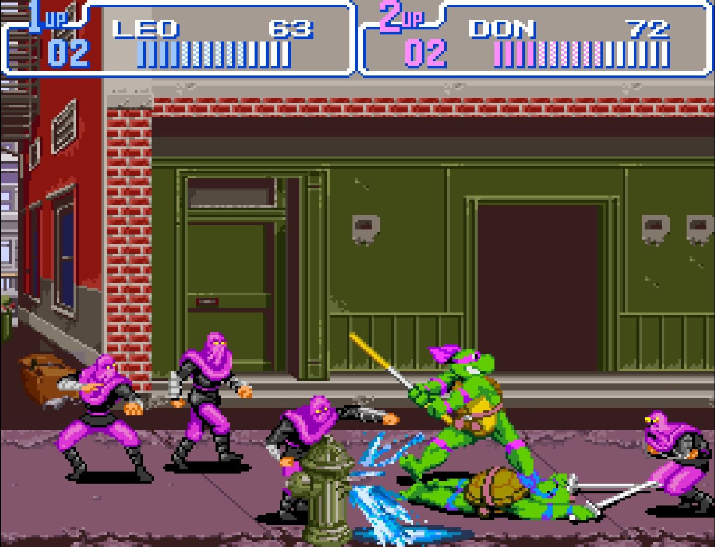 Turtles in Time（1991年アーケード版）→ Turtles in Time Re-Shelled（2009年）｜Teenage Mutant Ninja Turtles: Turtles in Time｜ゲーム画面例（資料画像 1）