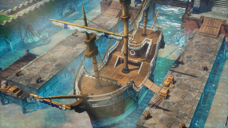HD-2D版ドラゴンクエストIIIの公式ゲーム画面：港町ポルトガ